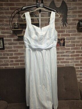White House Black Market Light Blue & White Striped Midi Dress